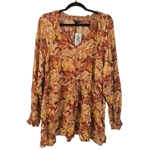 Multi-Coloured Torrid Women's Rayon Crepe Tie-Waist Floral Peasant Blouse